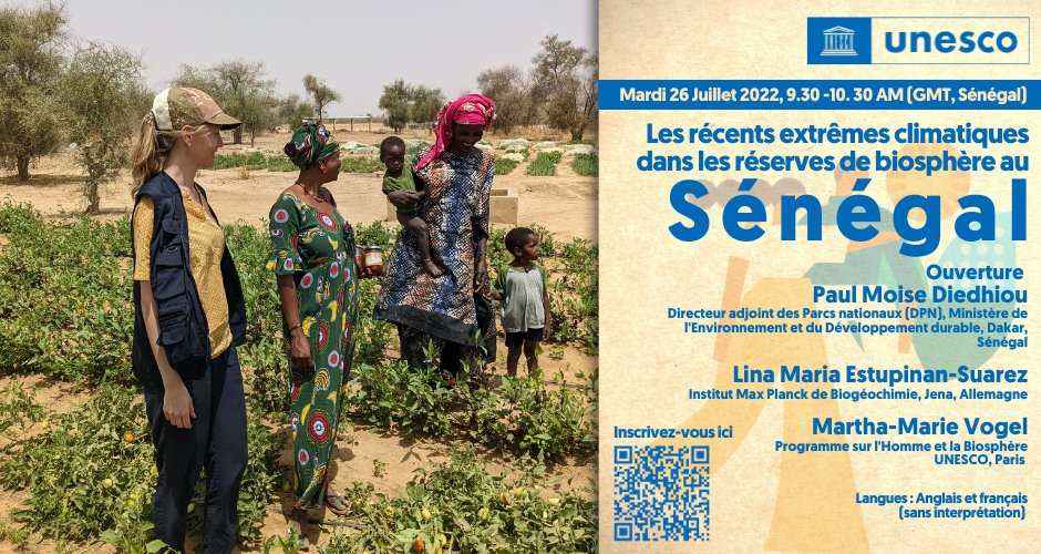 UNESCO_Dakar's tweet photo. Pour participer au webinaire sur "Les extrêmes climatiques récents dans les réserves de biosphère au #Sénégal" le 26 juillet à 9h30 (GMT), rien de plus simple, cliquez sur https://t.co/Rbfk23E38K

#kebetu https://t.co/bdp7SZMxpG