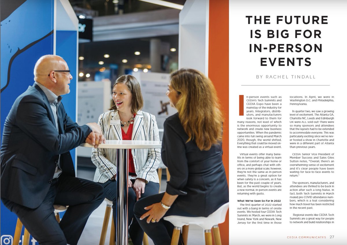 Have you read the latest issue of Communicates? It is packed full of interesting content including a piece looking at the future of in-person events: bit.ly/3KdubOd 

#CEDIA #CEDIAEMEA #Events #Exhibitions #Networking