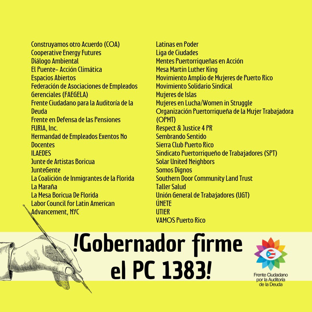 ¡Escuche la voz del pueblo! <a href="/GovPierluisi/">Gobernador Pierluisi</a> firme el Proyecto de la Cámara 1383. #pc1383