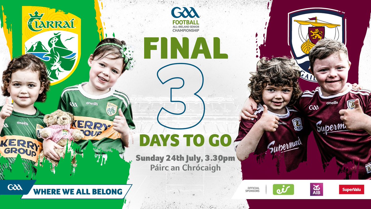 officialgaa's tweet photo. THREE days to go till the 2022 GAA Football All-Ireland Senior Championship Final on Sunday as @Kerry_Official face @Galway_GAA in @CrokePark - who will you be supporting on Sunday? https://t.co/f7LJH3I19H