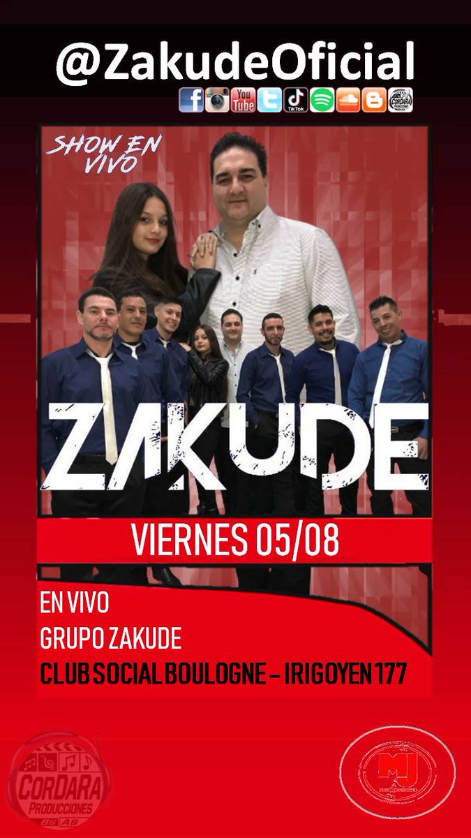 Viernes 5/8 <a href="/zakudeoficial/">Zakude Oficial</a> en vivo en #ClubSocialBoulogne