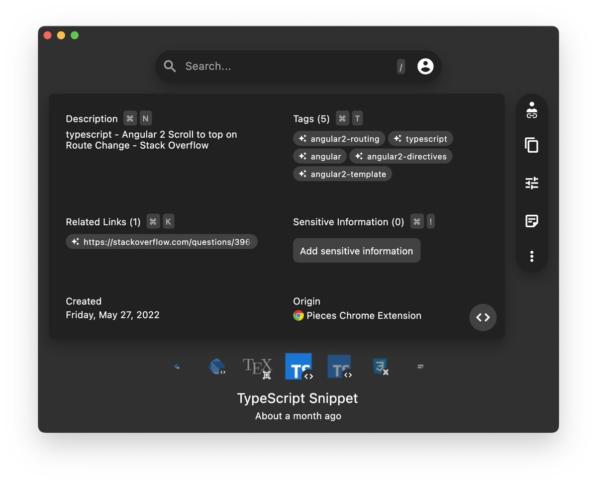 getpieces's tweet photo. ⚡️Power Tip⚡️
When you save a snippet to #Pieces, it will automatically receive relevant tags. In the information view, these tags are marked with a ✨ https://t.co/SZ4bxb88RC
