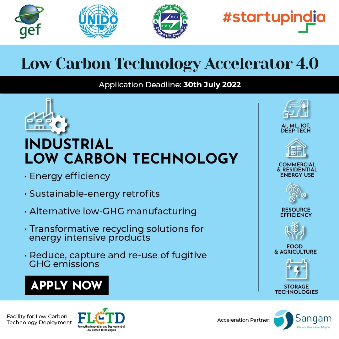 #FLCTDAccelerator4 has 6 thematic areas in focus. The ‘Industrial Low GHG Tech’ is one of them. If you are a #startup that fits in the category, then apply before 30th July: bit.ly/3o5hj4f
@UNIDO  @beeindiadigital  @theGEF @startupindia @TheFLCTD  @SangamVentures