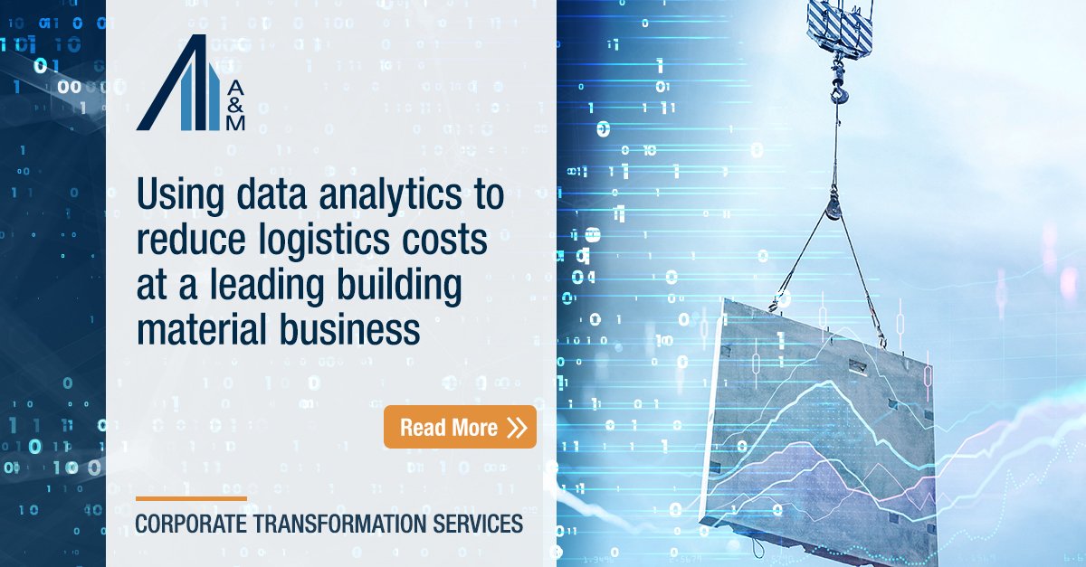 alvarezmarsal's tweet image. How can data analytics help to reduce logistics costs? Find out how A&amp;amp;M helped a leading building material business to transform its logistics planning and operations. bddy.me/3aPUBde #Industrials #DataAnalyics #ESG