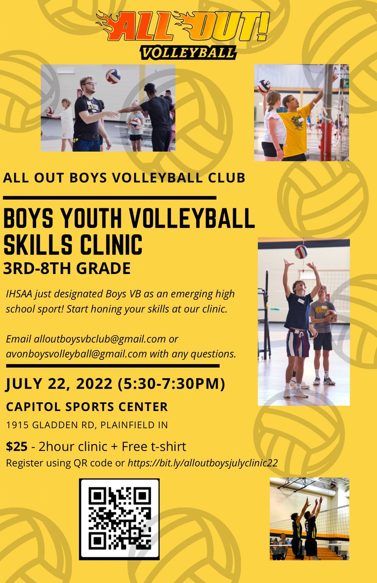 AvonBoysVB's tweet photo. Excited for this Friday’s boys volleyball clinic at Capitol Sports from 5:30-7:30p. Sign up at https://t.co/rYOtdDtxWn
It’s not too late to sign up!!
#growthegame @IBVCAvb @AvonBoysVB @AvonMensVB @alloutvbclub https://t.co/EUC19uGFpx