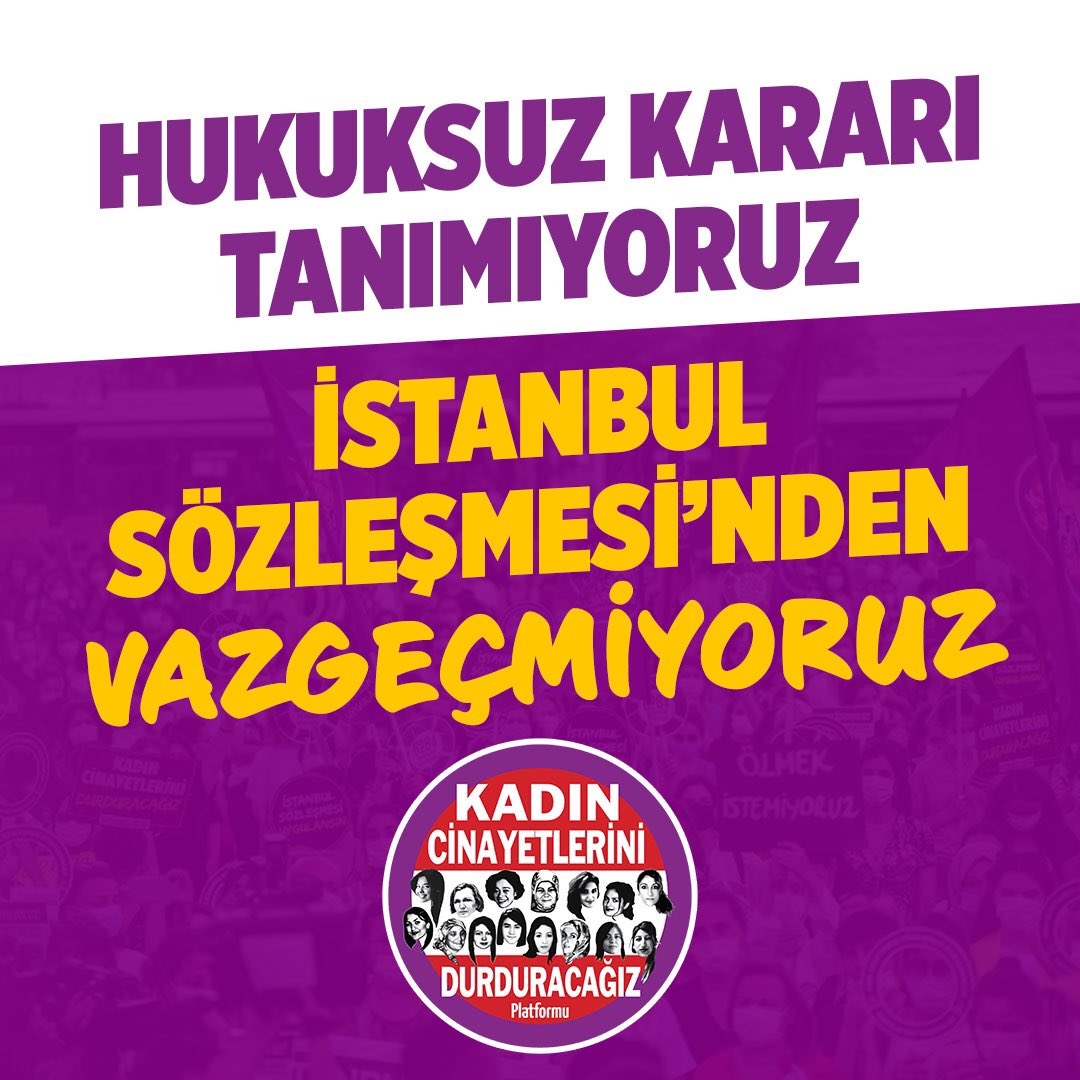 Hukuksuz Kararı Tanımıyoruz
#İstanbulSözleşmesindenVazgeçmiyoruz

Danıştay’ın ret kararını protesto için bu akşam eylemlerde buluşuyoruz👇🏻

📌 İSTANBUL
19.30 - KADIKÖY (Beşiktaş iskelesi önü)