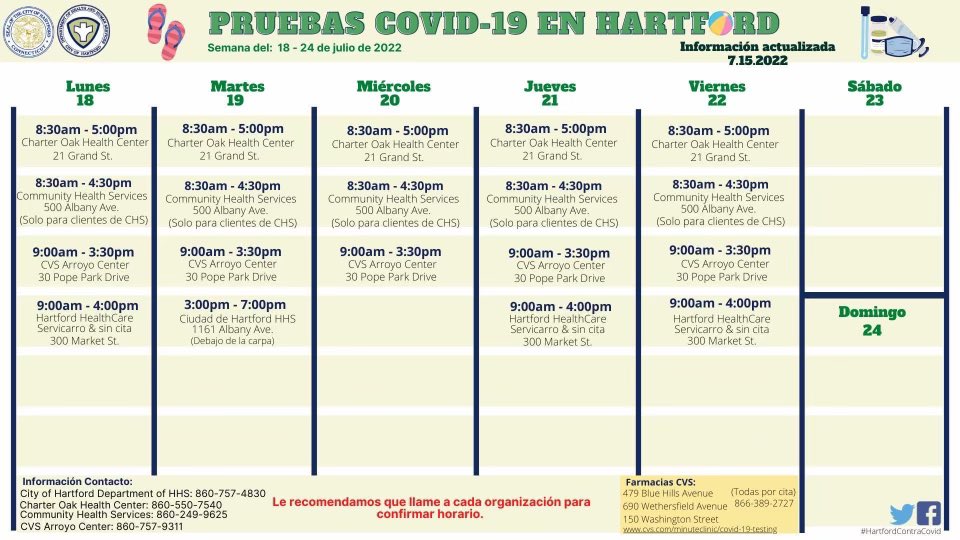 HartfordHealth's tweet photo. #Hartford Aquí está el calendario #COVID19 de esta semana. Asegúrate de hacerte la prueba y vacunarte, así como de tus vitaminas diarias 🌞 https://t.co/ZaOBC6HAQZ