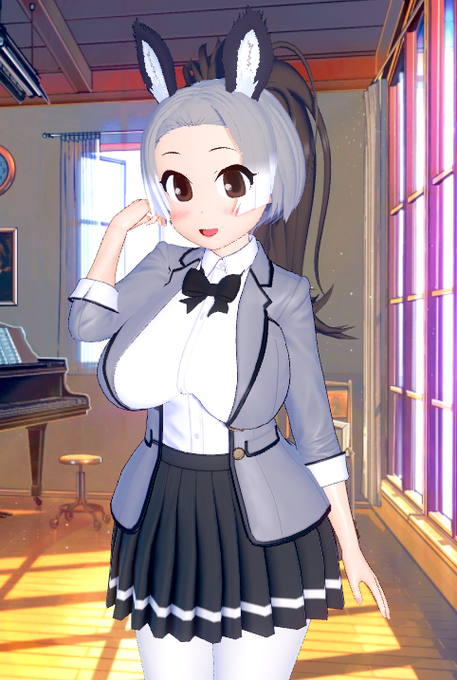 ロバの違う服装を作ってみました。 左上から制服、体操服、水着、サークル服です。 特にサークル服は納樫マサクミ()さんの服装デザインを参考にして作りました。 