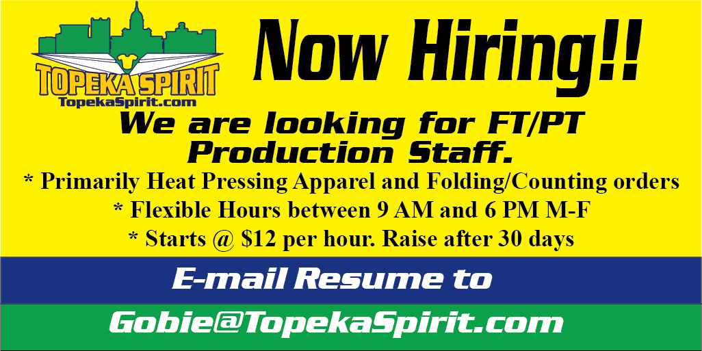 Apply now by e-mailing resume to Gobie@topekaspirit.com