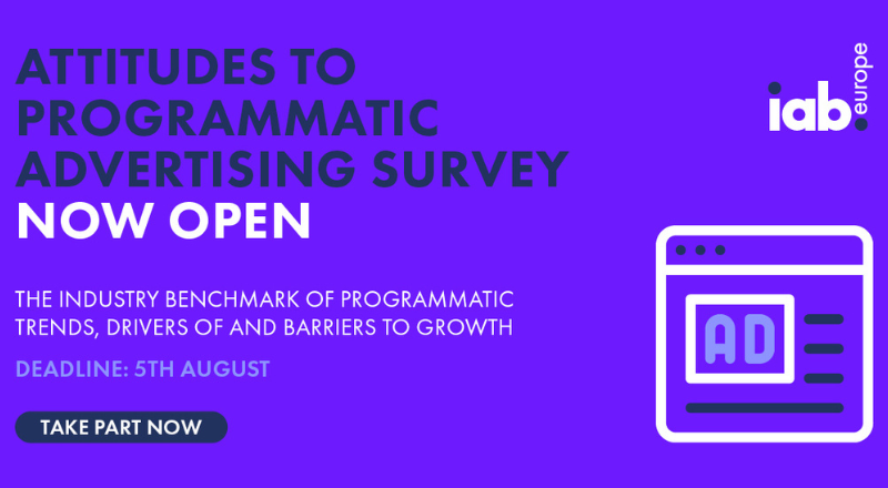 IAB Europe Attitudes To Programmatic Advertising 2022 anketi yayında! Sadece 10 dakika sürecek olan anketi 5 Ağustos Cuma gününe kadar doldurabilir, değerli görüşlerinizle anket sonuçlarına katkı sağlayabilirsiniz. Anket linki: lnkd.in/dpmfPiQ7 <a href="/IABEurope/">IAB Europe</a>
