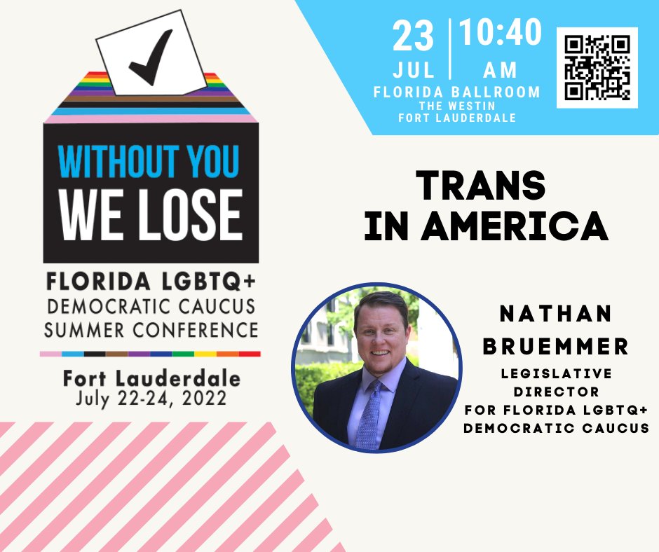lgbtqdems's tweet photo. Join us this weekend for our 2022 Summer Conference: Without You We Lose!

Joining us on Saturday, 7/23, will be Nathan Bruemmer, our Legislative Director and the 1st transgender statewide LGBTQ+ Liason. He will host a discussion titled Trans in America!
#voteblue #transgender https://t.co/ITyl8ewfzZ
