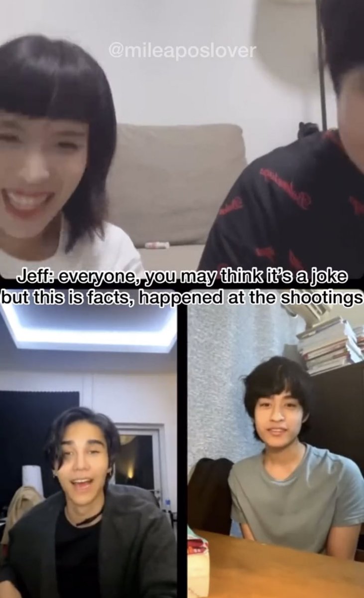 apologyapo's tweet photo. The way yok and poi think laughing loudly like hyenas and making the actors clarify that they aren't joking will somehow hide the fact that they moIest and buIIy the actors. Since mileapo avoid them, they try other ways to harrass through social media.   

#บอคทําออริเถอะ https://t.co/zFzwb7qFrH