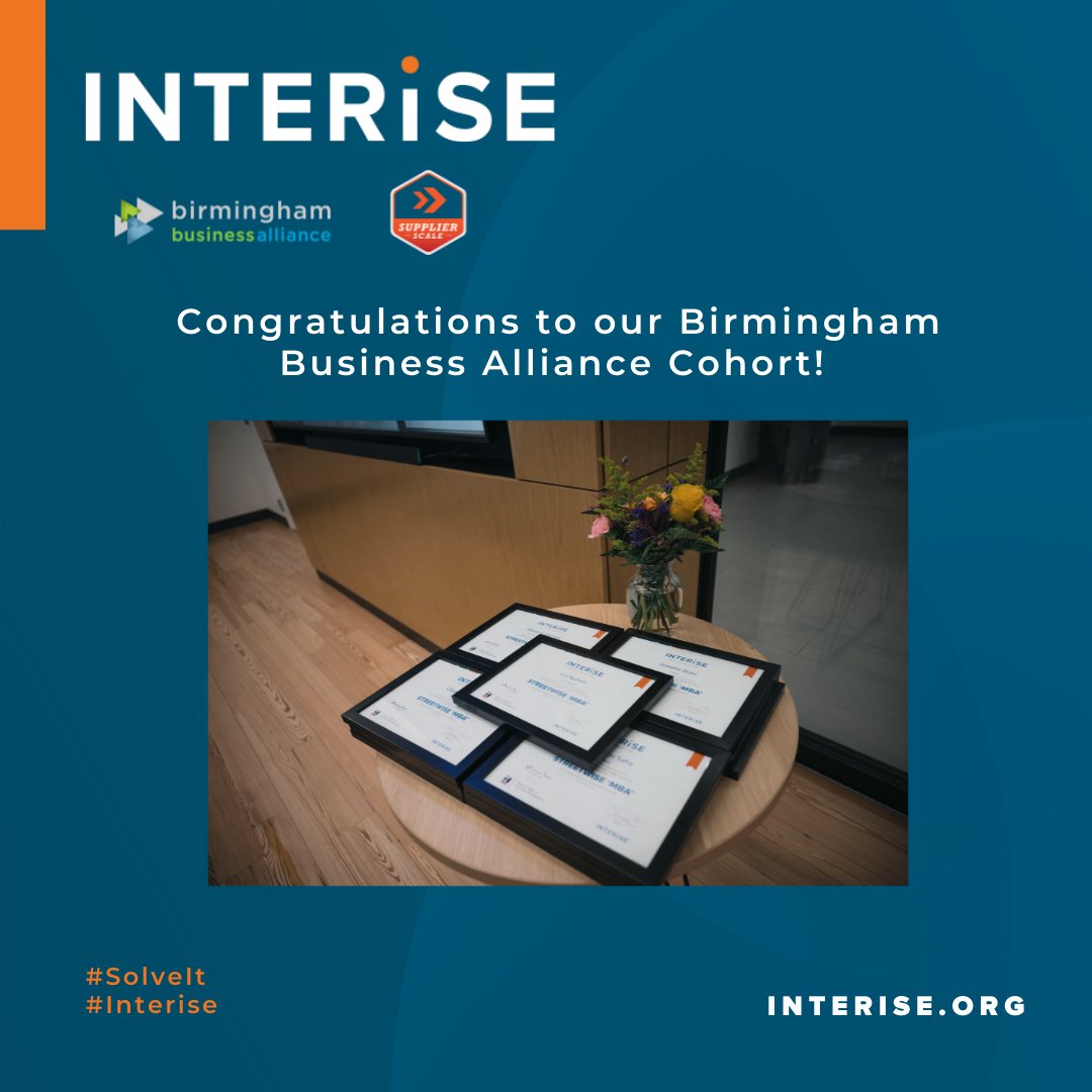 Congratulations to our Birmingham Business Alliance Cohort!

Our <a href="/StreetWise_MBA/">Interise</a> curriculum in partnership with the <a href="/bhmbizalliance/">Birmingham Business Alliance</a> enriches local supplier ecosystems, while driving stronger- more inclusive communities.
#SolveIt #InteriseStrong #StreetWiseMBA #BBASupplier