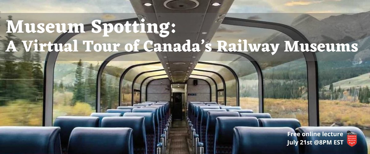 TORailwayMuseum's tweet photo. THURSDAY: We’re visiting railway museums  in Quebec, the Niagara Region, Saskatchewan, and Alberta all in one night! Hear from @Exporail, @NiagaraRailway, the Saskatchewan Railway Museum, and @abrailwaymuseum.

Free tickets https://t.co/Fh3cvPLYBP https://t.co/c5ksVrZIQ6