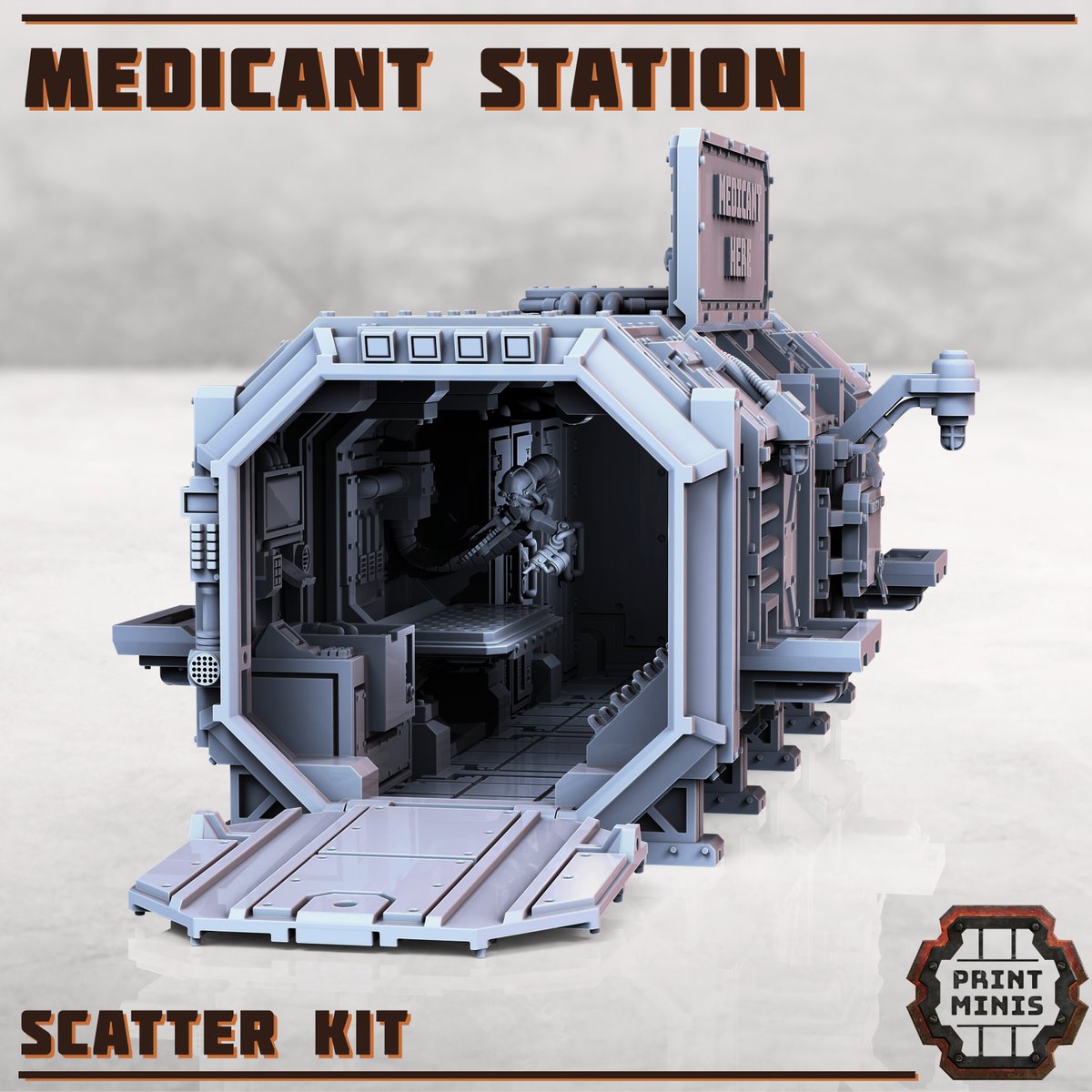 PrintMinis's tweet photo. The Medicant Station! 
A 'shipping container conversion kit' designed to create a mobile treatment centre for the densely packed Hab Stacks of Mortuus Secunda! 
> https://t.co/9y71uNvsy0
#necromunda #tabletopterrain #gamesworkshop #warhammer40k #warhammer #40k
#wargaming #3dprint https://t.co/Kq6d1uKAny