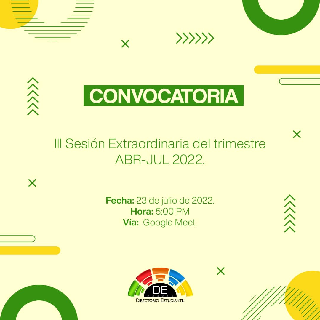 DEFCEUSB's tweet photo. [CONVOCATORIA] 📣

III Sesión Extraordinaria del trimestre ABR-JUL 2022. 

Este sábado 23 de julio nos vemos virtualmente vía Google Meet, a las 5:00pm #USBve.

¡Te esperamos!📣 https://t.co/pmd4f9QTxf