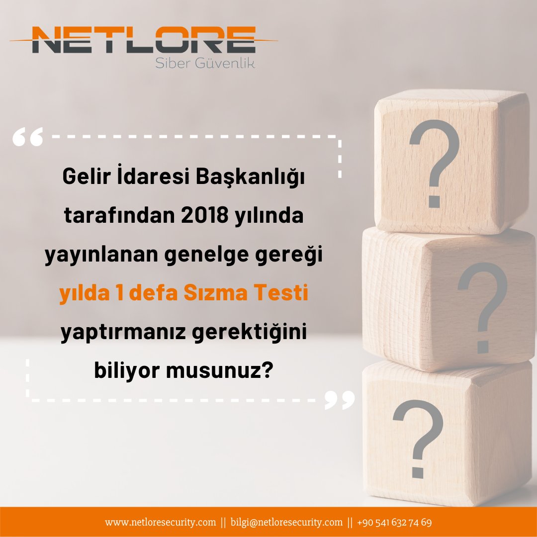 Bunları biliyor muydunuz ❓❓❓

#netlore #NetloreSiberGüvenlik #NetloreCyberSecurity #cyber #cybersecurity #sibergüvenlik #SiberGüvenlik #siber #GİB #SızmaTesti #dijitaldönüşüm #BilgiGüvenliği

GİB - ÖZEL ENTEGRATÖRLERİ BİLGİ SİSTEMLERİ DENETİMİ KILAVUZU: lnkd.in/d26mwUPZ
