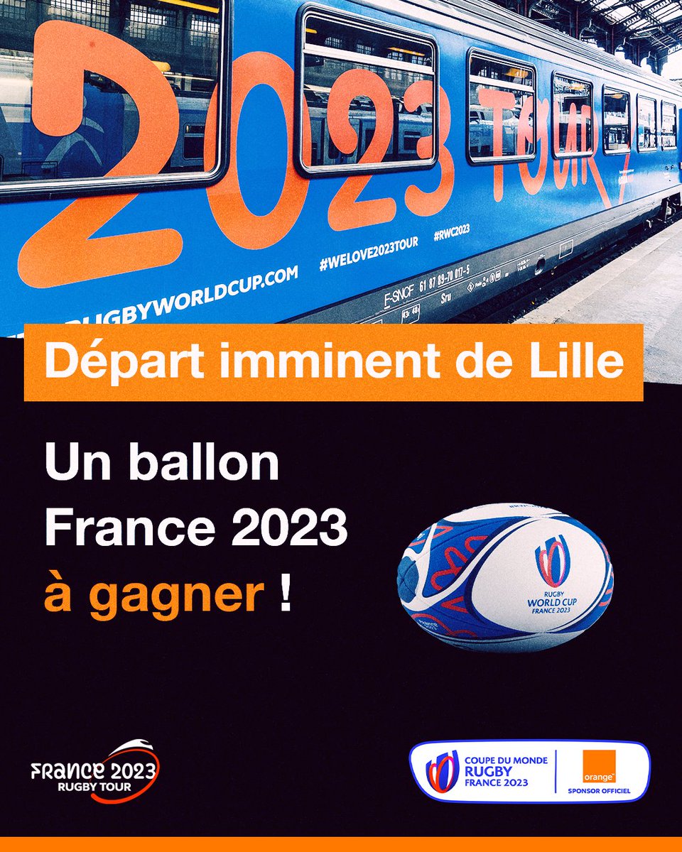 TeamOrangeRugby's tweet photo. Pour célébrer l’arrivée du train, @Orange t’offre un joli cadeau 🎁​✨ Un ballon @France2023 ✨

Pour tenter de le remporter, rien de + simple : ​
1️⃣ Follow @TeamOrangeRugby
​2️⃣ RT ce tweet​

RDV en gare et en dehors pour célébrer le rugby 🥳 https://t.co/gmnhxYCL9B