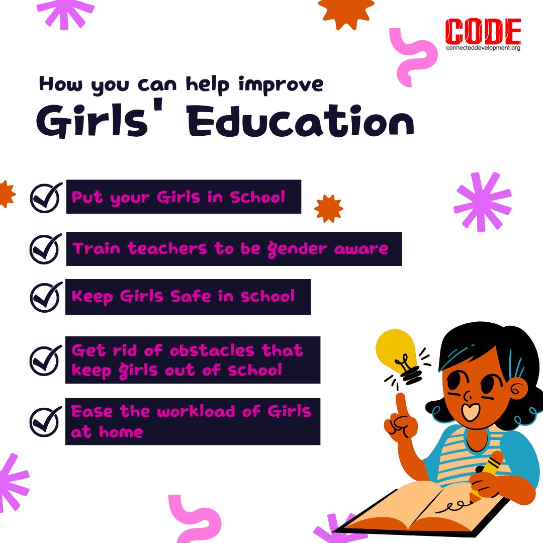 Connected_dev's tweet photo. While their male counterparts are left with little or no work in most homes, the girl-child is overburdened with chores &amp; errands that keeps her away from school or leaves her too exhausted to concentrate😞

Here’s what we can do differently 👇

#EducateGirls #CODE4GirlsEducation https://t.co/YNpsxS8nOy