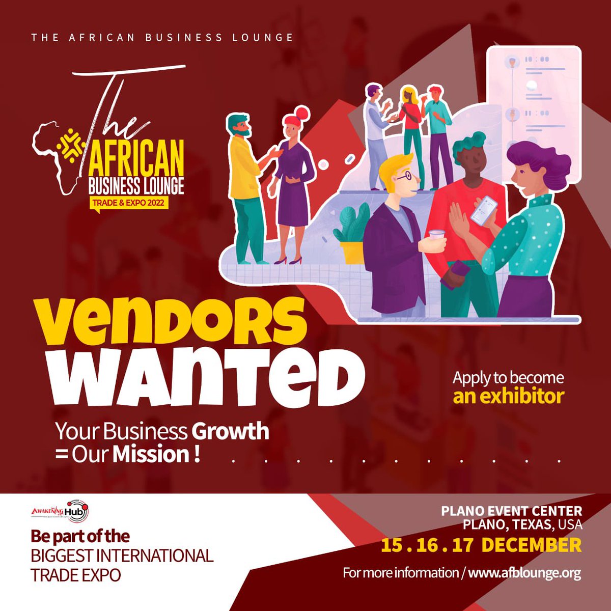 AwakeningAfric2's tweet image. Your business growth = Our mission

Vendor registration for this year’s International Business Lounge Trade &amp;amp; Expo is open and spots are filling up fast.

#vendors #lookingforvendors #exhibitor #expo #trade #exhibition #lookingforexhibitors #vendortable #vendorswanted