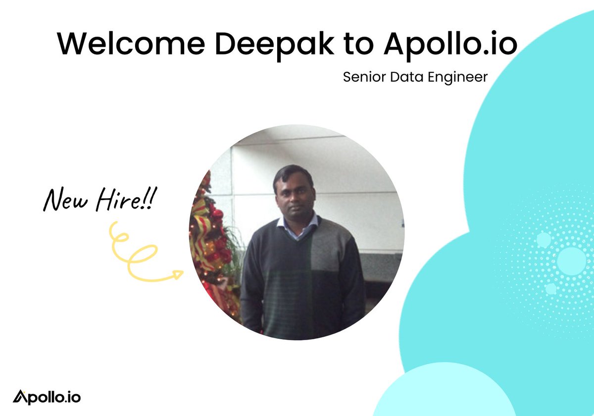 Welcome to our team!

We at apollo.io value the talents and ideas of everyone on our team, especially our new hires!!

Deepak Kumar is joining us as a Senior Data Engineer from India.