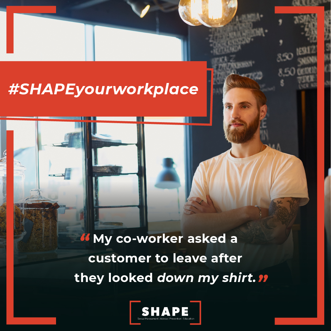 DCLClegal's tweet photo. Sometimes it's hard for people to speak up when they are being harassed at work. As an ally, you can check in with the worker and offer support, create a distraction or interrupt the harassment.

#ShapeYourWorkplace #StopSexualHarassmentAtWork #KnowYourRights https://t.co/FvKOwbELwb