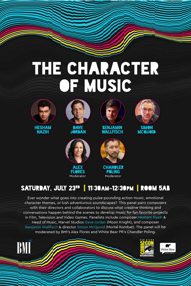 The Character of Music panel at SD #ComicCon features creative teams from #MoonKnight, <a href="/heshamnazih/">Hesham Nazih</a> &amp; Marvel Studio’s Head of Music Dave Jordan, and from #MortalKombat - @benwallfisch &amp; director Simon McQuoid. Join us Sat 7/23 @ 11:30am in Room 5AB.