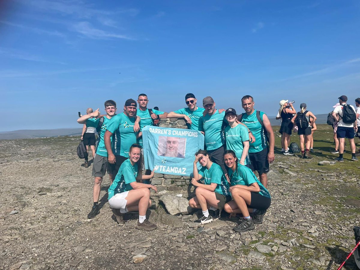StHelensCollege's tweet photo. On Saturday, tutors Chris and Kelvin took on the Yorkshire Three Peaks Challenge to raise money for @bowelcanceruk, in memory of Chris’ brother Darren. 💛
Despite the scorching heat, the team completed the challenge in under 12 hours and raised over £7,000!! 👏 #TeamDaz https://t.co/SBuotq14Su