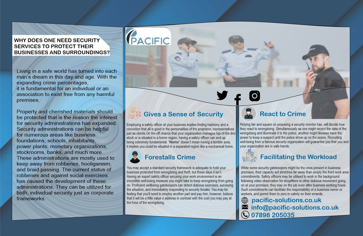 Pacific Security Solutions (@pacificbusines1) on Twitter photo π Gives a Sense of Security
π Forestalls Crime
π React to Crime
π Facilitating the Workload
Get in Touch:
π: pacific-solutions.co.uk
βοΈ: info@pacific-solutions.co.uk
βοΈ: 07898 205035 π Gives a Sense of Security
π Forestalls Crime
π React to Crime
π Facilitating the Workload
Get in Touch:
π: pacific-solutions.co.uk
βοΈ: info@pacific-solutions.co.uk
βοΈ: 07898 205035