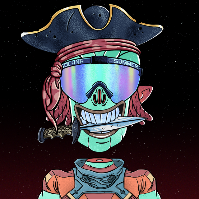 Space_Heads_NFT's tweet photo. 'Futurist Pirate' 👽🏴‍☠️

#SpaceHeads https://t.co/cStcFj07Fs