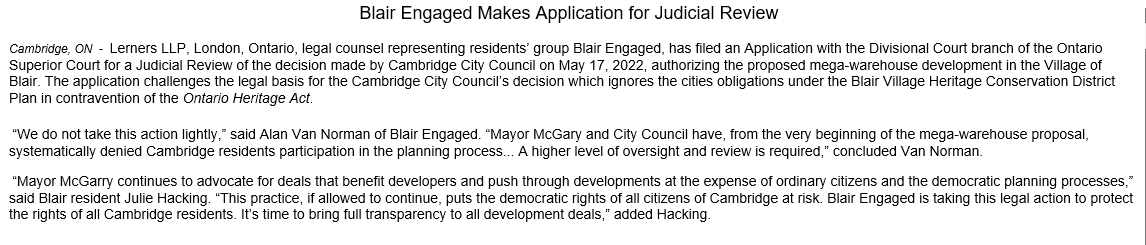 TimJArmstrong's tweet image. @blairengaged launches legal action against @cityofcambridge for violating the Blair Village Conservation Plan in support  of @amazon warehouse.