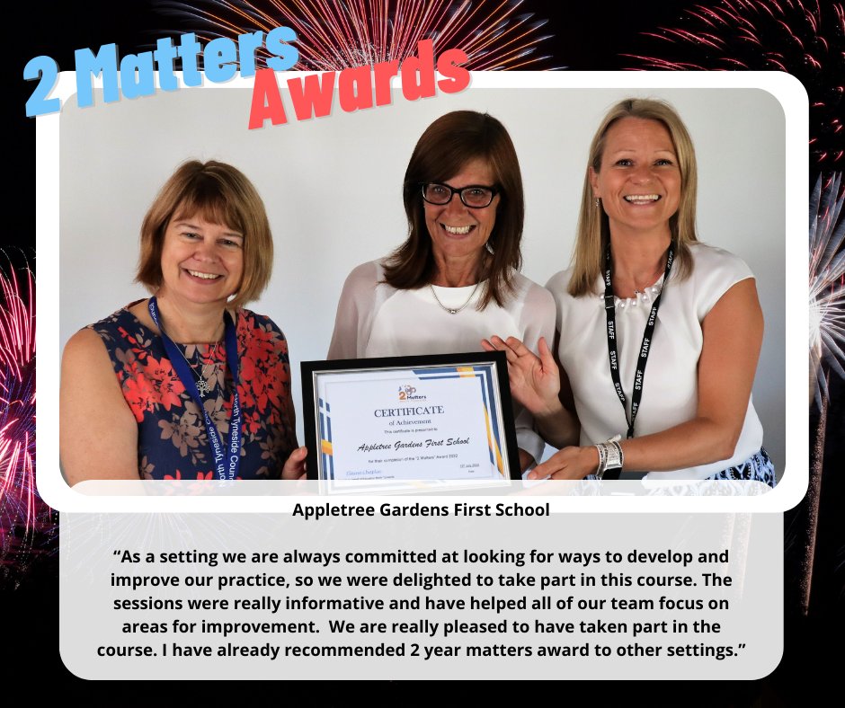 Last week I met the people and organisations who had taken part in the '2 Matters' award in which settings with provision for two-year-olds, including those in the private and voluntary sector, schools, and childminders, receive support to audit their provision.