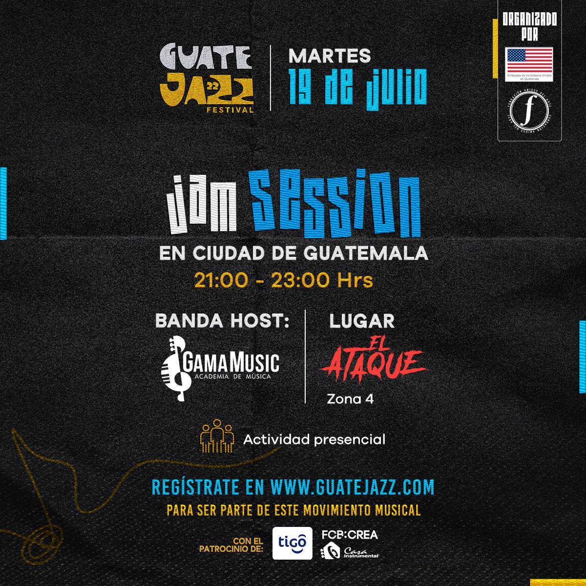 ¡Hoy a las 21:00 horas tenemos Jam Session! 🎷

Nos vemos en El Ataque zona 4 para disfrutar un buen jazz junto a Gama Music 🎶🎸🎹🎷
#Guatejazz2022