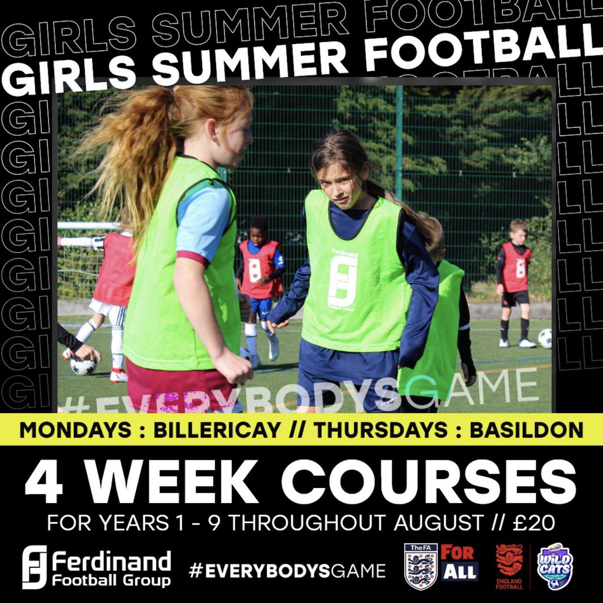👧🏻 Girls Only Football
We are pleased to announce we will be running our Girls Only program through the summer. We would love to see more girls take part at our Wildcats Centre and Squad Girls. 

The venues are  <a href="/playersloungeb/">PlayersLoungeBillericay</a> and <a href="/SchJamesHornsby/">James Hornsby School</a>.

<a href="/EssexCountyFA/">Essex County FA</a>