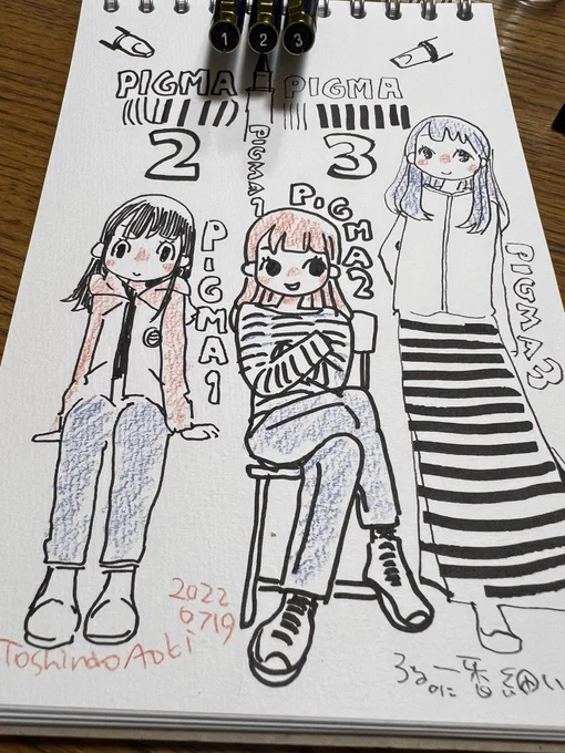 ピグマ1,2,3ではペン先の形状で3が1番細い線がひける。(一番太い線もひける)。
#らくがき
#ピグマ 