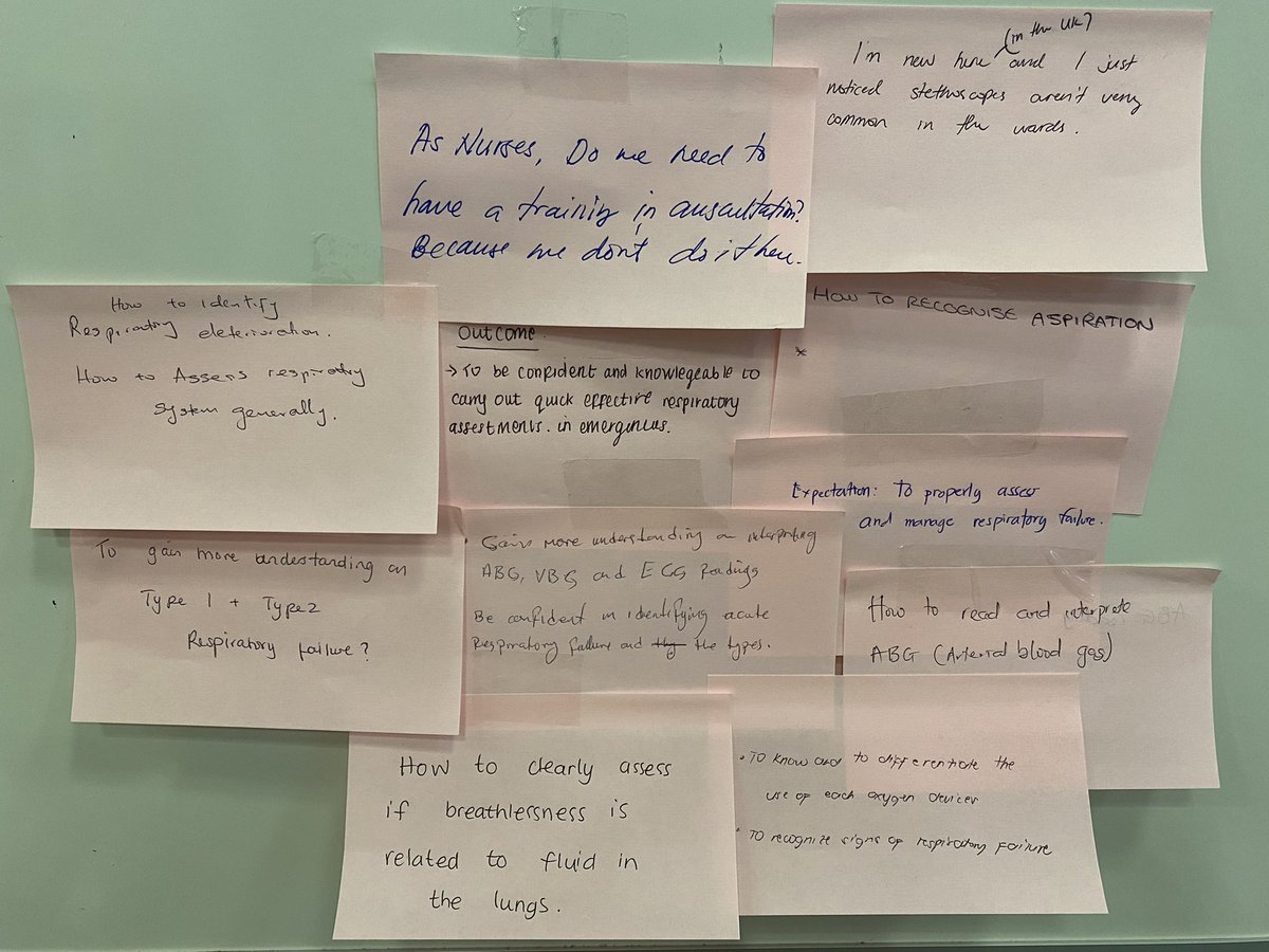What do you want to learn about the respiratory system🤔? Good use of the thought board by our guest speaker Ciaran (RLH CCOT) on the REACT course today! Well done to the candidates for powering through the day with the heat hitting close to 40 degrees 🥵 <a href="/BH_LearningDevt/">BartsHealth L&D Team</a>