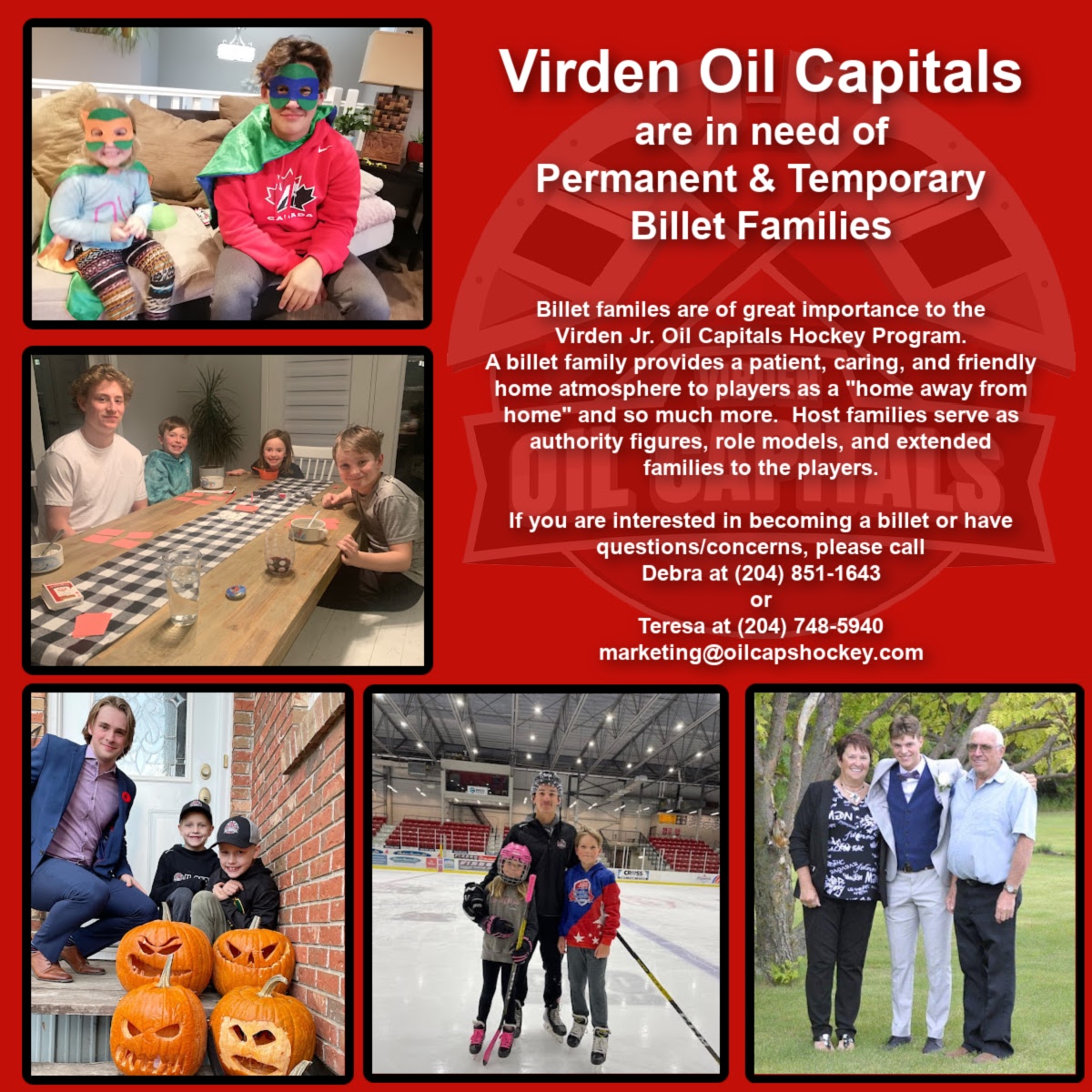 OilCapsHockey's tweet photo. 🚨🚨🚨The Virden Oil Capitals are looking for Billet Families for the 2022/23 Season!🚨🚨🚨

You can make a difference in a young athletes life by providing a caring, safe home for them.  Billeting is a very rewarding experience for all. 

@VirdenTown https://t.co/My3MfrRmZl