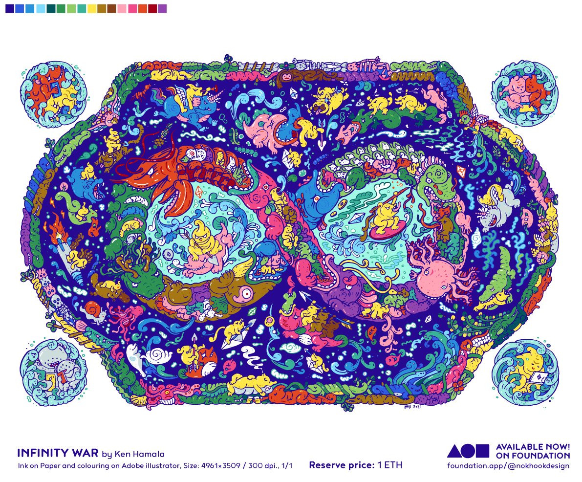 nokhookdesign's tweet photo. "Infinity war" By Ken Hamala
Ink on Paper and colouring on Adobe illustrator
Size: 4961 × 3509 / 300 dpi., 1/1 
Reserve 1 $ETH

🔗https://t.co/EmTrxzbrtI

#NFTCommunity #FoundationNFT https://t.co/wLJ7AhFhF6