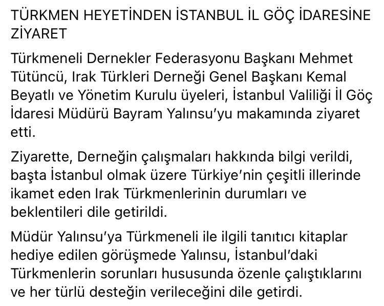 TurkmeneliTurku's tweet photo. TÜRKMEN HEYETİNDEN İSTANBUL İL GÖÇ İDARESİNE ZİYARET

Türkmeneli Dernekler Federasyonu Başkanı Mehmet Tütüncü, Irak Türkleri Derneği Genel Başkanı Kemal Beyatlı ve Yönetim Kurulu üyeleri, İstanbul Valiliği İl Göç İdaresi Müdürü Bayram Yalınsu’yu makamında ziyaret etti. https://t.co/TaSxHTE6KA