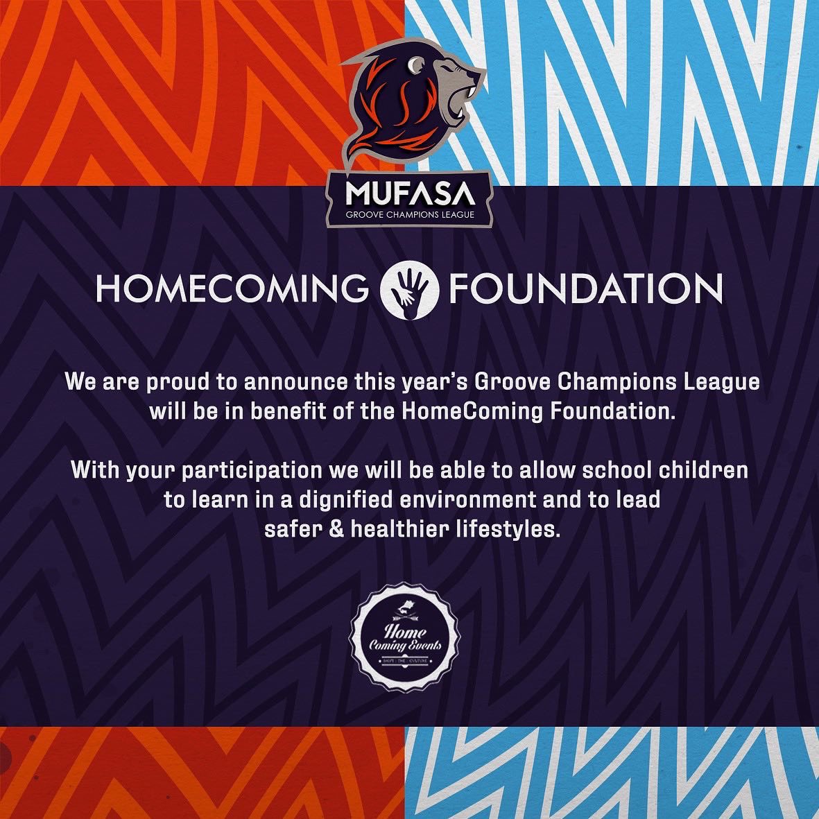 HomeComingFound's tweet photo. Groove Champions League is back, better &amp; about much more than soccer this year! ⚽️ 

Whether you’re showing off some skills on the pitch, being a fabulous WAG or just love the game, your support counts towards bettering our schooling community. 

See you at kickoff 📢
#MUFASA https://t.co/WPpgrs9EwT