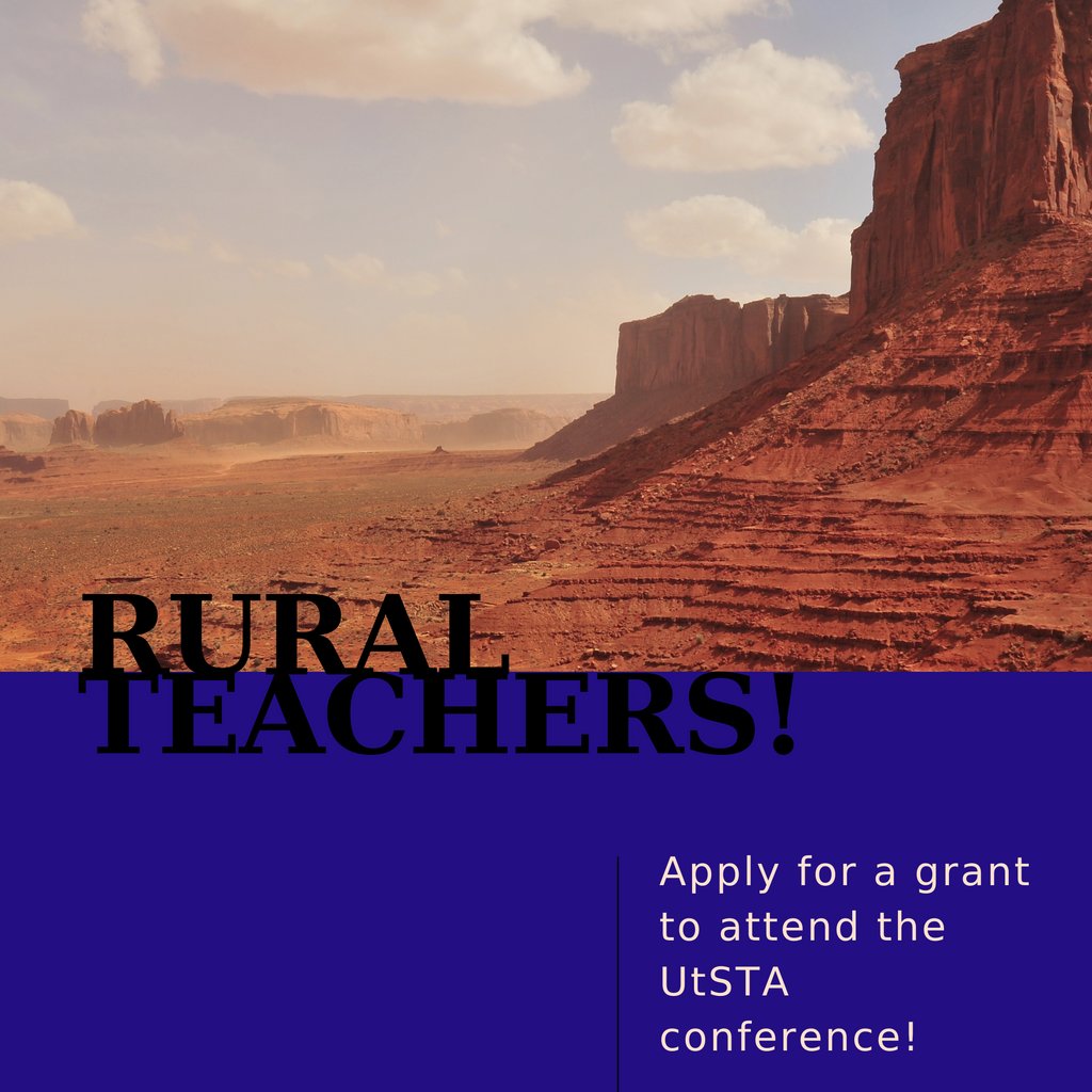 UtSciTA's tweet image. Want to attend the UtSTA Conference on October 7th but need financial assistance? Apply for a Rural Teacher Grant! This reimbursement grant can cover substitutes, mileage, hotels, or registration fee.
Apply by 9/1 at bit.ly/UtSTArural22 #UtSciEd #scienceeducation #utahteacher