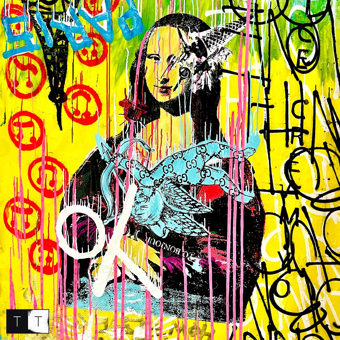 Mona Lisa has intrigued us for decades. Most recently she had cake thrown on her face. We prefer the graffiti with references to other iconic images surrounding her created by Ouch. Visit TWO TWO to see the art of Denis Ouch and so much more.

Art By: Denis Ouch