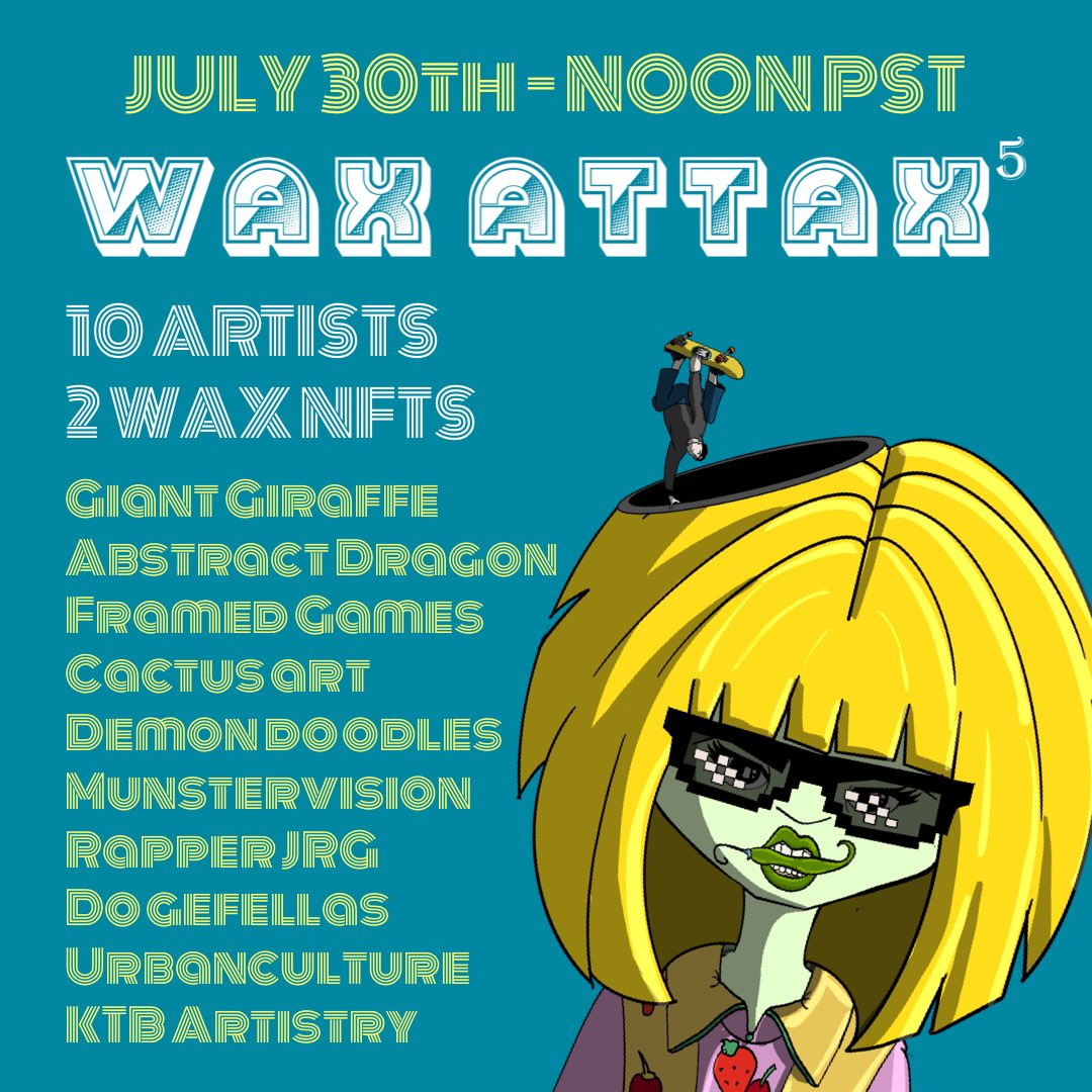 WAX ATTAX 5
In #MORBSVERSE  

VR ART EXHIBIT 
10 artists 
2 WAX NFTS 

Free to attend 
Mobile, Desktop or VR headset 

Sponsored by 
@MORBS15 and $MORBS TOKEN

<a href="/WAX_io/">WAX</a> <a href="/ArtDrop5/">NFT CIRCUS PODCAST / artdrop.app</a> <a href="/Crackers832/">Crackers (Meet the Artist )</a> <a href="/neftyblocks/">NeftyBlocks</a> <a href="/nfthiveio/">NFTHive.io</a> 

#waxwednesday #waxp
