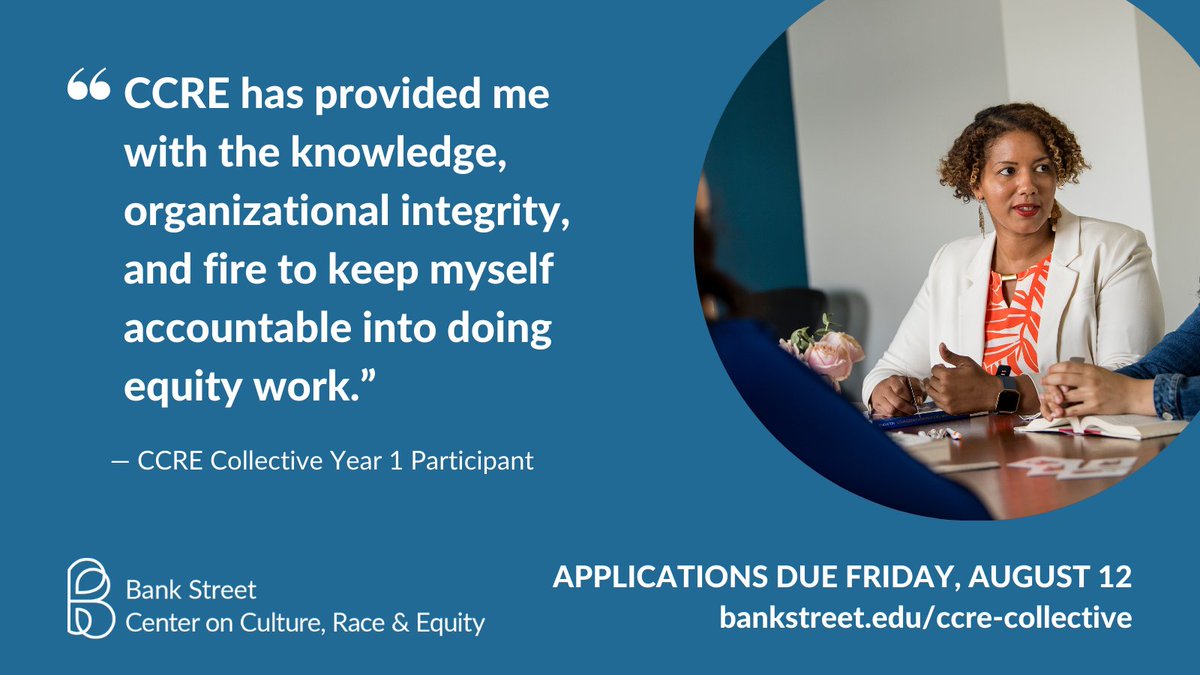 Bank Street College (@bankstreetedu) on Twitter photo Professionals w/ experience leading conversations about race, equity & inclusion: Apply for The CCRE Collective, an online program by #BankStreet <a href="/CCRE_bsc/">The Center on Culture, Race & Equity</a> designed to support teams in redesigning learning & community environments to center equity: bankstedu.info/3z6shwK Professionals w/ experience leading conversations about race, equity & inclusion: Apply for The CCRE Collective, an online program by #BankStreet <a href="/CCRE_bsc/">The Center on Culture, Race & Equity</a> designed to support teams in redesigning learning & community environments to center equity: bankstedu.info/3z6shwK
