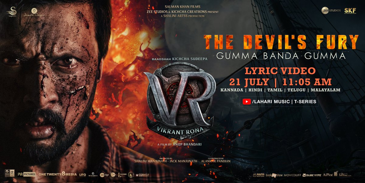 The theme many were waiting for ,,,,,
THE DEVIL'S FURY - GUMMA BANDA GUMMA Lyric Video  
On July 21 | 11:05 AM

#VRonJuly28 @anupsbhandari @JackManjunath @AJANEESHB @SingerHarshikaD @ramjowrites #palanibharathi #santhoshvarma @TSeries @LahariMusic  

#VikrantRona #VRin3D