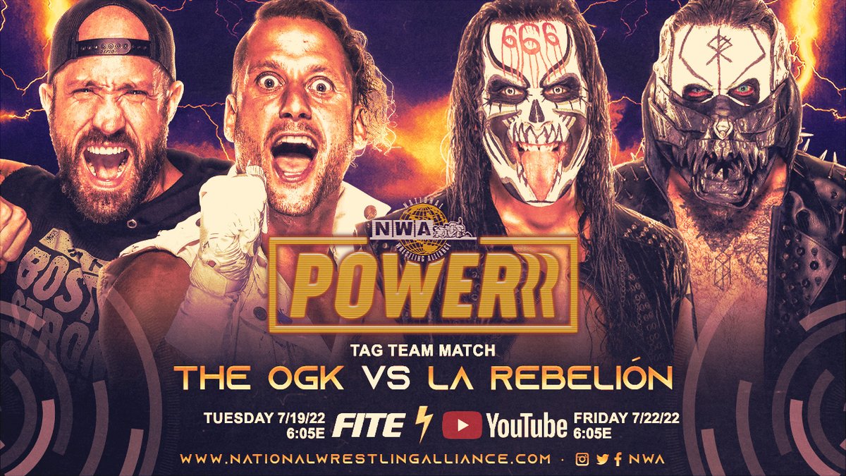 nwa's tweet photo. This week on #NWAPOWERRR It’s the finals of the #RaceToTheChase tournament!! Who will face NWA Worlds Heavyweight Champion Trevor Murdoch for the #10lbsOfGold at #NWA74?!
📺 FIRST on FITE Tuesdays.
💥 FREE on YouTube Fridays.
⏰ 6:05 EST
🔥 The NWA. Wrestling as it’s meant to be https://t.co/FqlGmiGzg9