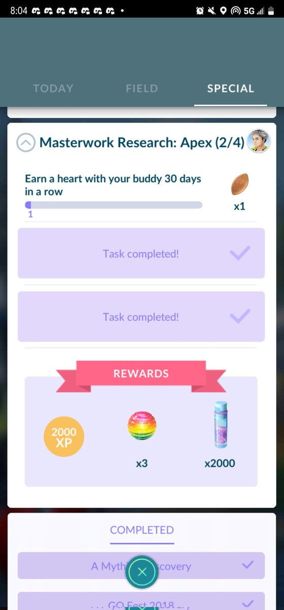 Foehammerofdawn's tweet photo. Eff you @NianticLabs. Stop putting stupid time barriers to show active users for your stupid metrics. This task reset a dozen times on me. https://t.co/YCrLYRX7FE