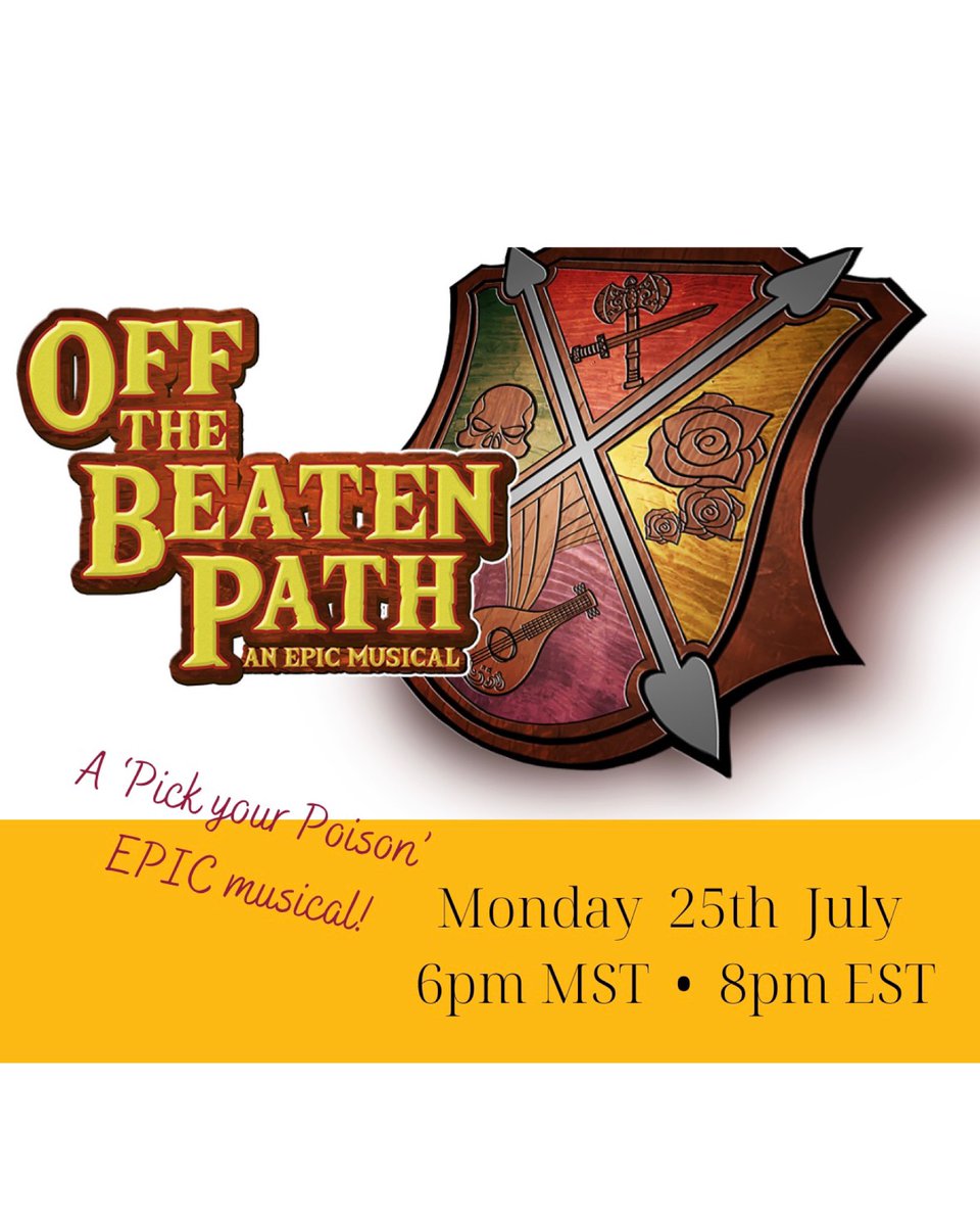 OBPmusical's tweet photo. Join us for the next livestream performance of Off the Beaten Path musical on Monday July 25th!
5pm PST
6pm MST
8pm EST
https://t.co/yTExQpZtff
#OBPmusical #ToryDoctor #TheMusicalsofToryDoctor #DnDinspired #LOTRvibes #gameofthronesvibes
#free #livestream #musical #fantasy https://t.co/YrqXZHrHhQ
