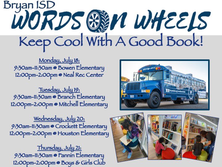 BISD_Libraries's tweet photo. Need something cool to do this morning? Come to @Branch_BISD to hear a story and check out some books! #KeepCoolWithAGoodBook We’re here at Branch Elem until 11:30 and will be @Mitchell_BISD from 12-2pm. Hope to see you soon! @AlphaBESTEdu @BryanISD @BISD_ITech https://t.co/Enlkl0JBzb