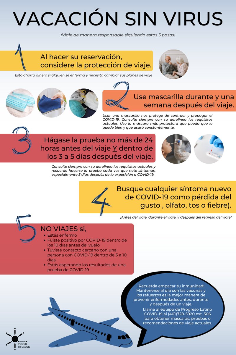 ProgresoLatino's tweet photo. ¿Planea viajar o irse de vacaciones? ¿Quiere saber cómo proteger a su familia del COVID-19 mientras viaja? ¡Mira estos consejos sobre cómo mantener a todos seguros y leas mas en la pagina https://t.co/ErWsdnCkwa!
#poderensalud #powerinhealth #latinosCOVID #CFsecuida https://t.co/vEK0mpmKAR